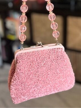 Christiana Beaded Embellished Mini Bag in Pastel Pink